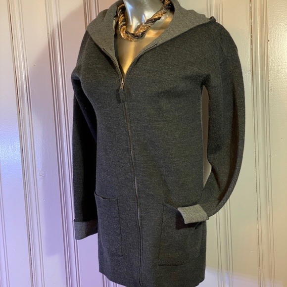 JONES & CO Front Zippered closure Hooded Sweater Cardigan two-tone layering soft - Picture 4 of 10